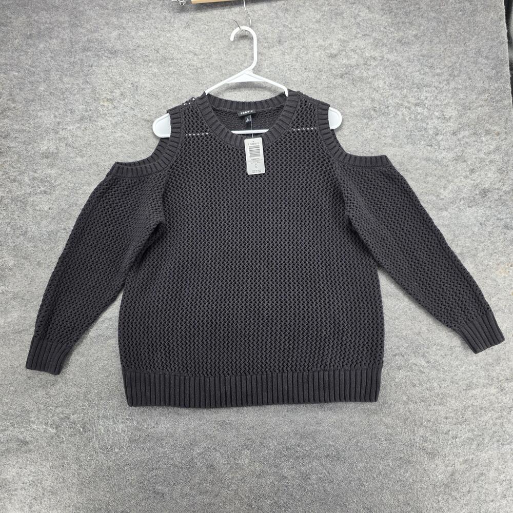 TORRID Sweater Pullover Womens 0 Black Cold Shoulder Open-Knit Lightweight